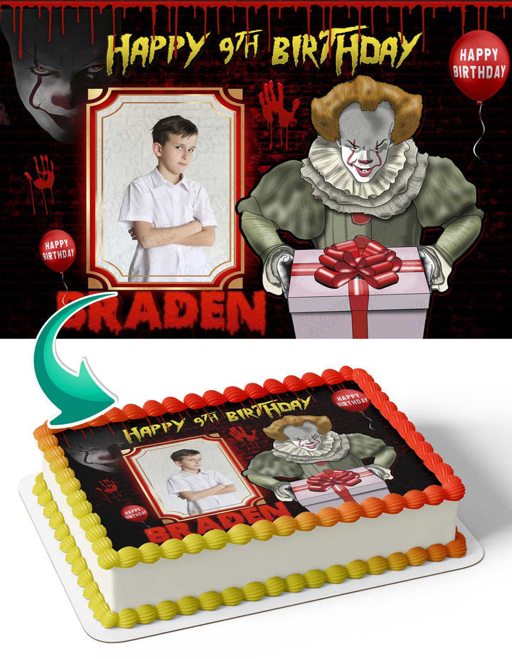 It Movie Pennywise Clown Photo Frame Edible Cake Topper Image