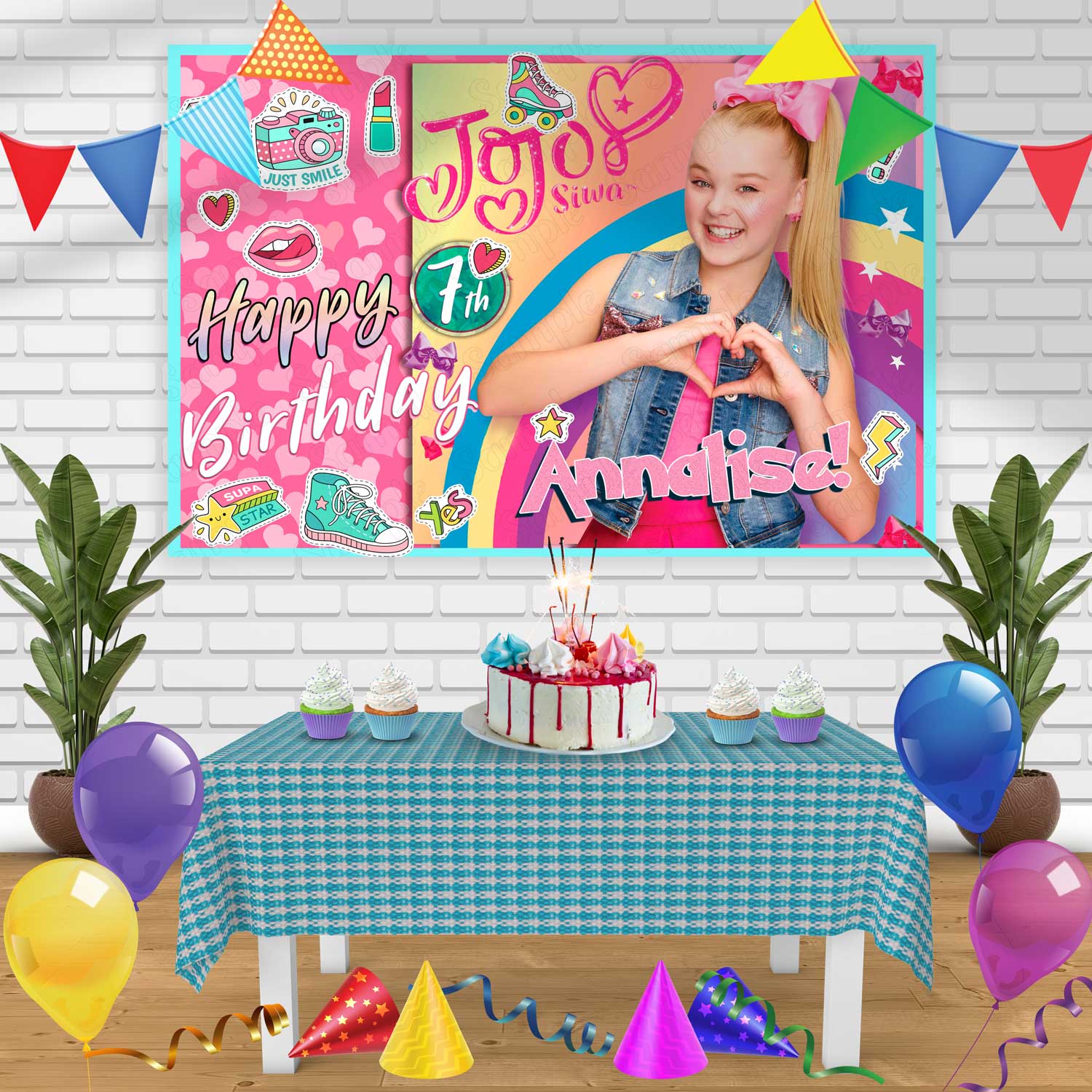 Jojo siwa Birthday Banner Personalized Party Backdrop Decoration Ediblecakeimage