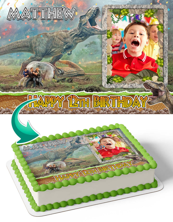 Jurassic World Fallen Kingdom Photo Frame Edible Cake Topper Image