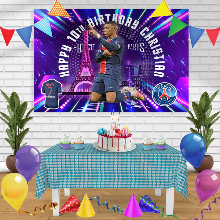 Kylian Mbappe PSG Paris Soccer Birthday Banner Personalized Party Backdrop Decoration