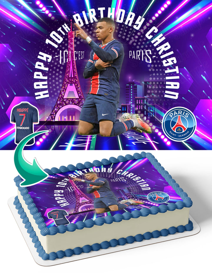 Kylian Mbappe PSG Paris Soccer Edible Cake Toppers
