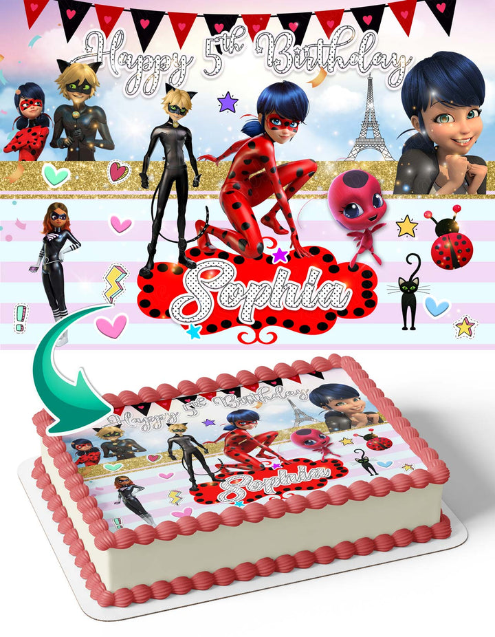LadyBug And Cat Noir Miraculous Edible Cake Toppers