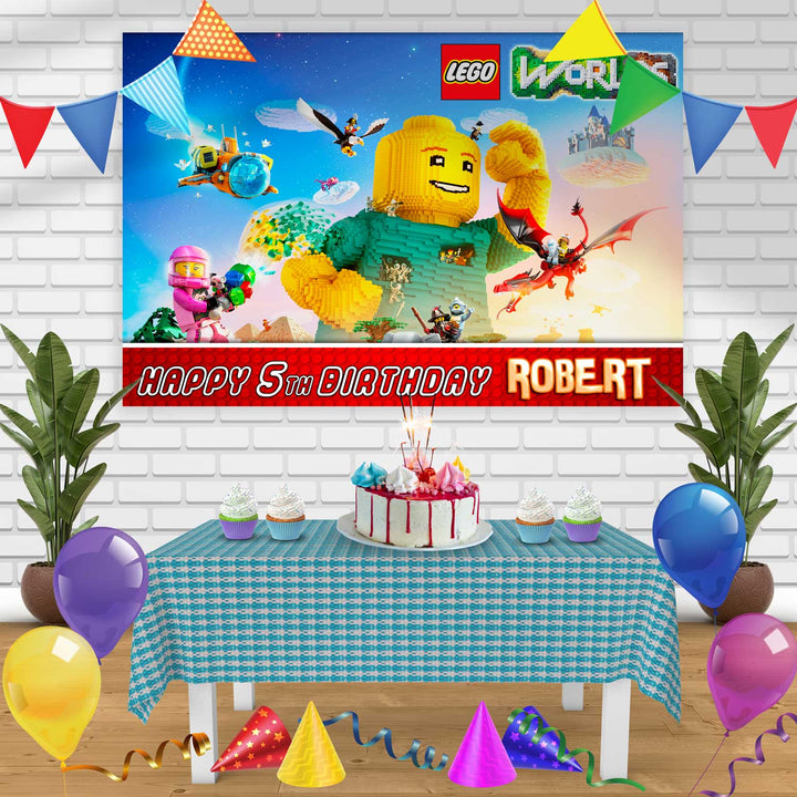 lego worlds 3 Birthday Banner Personalized Party Backdrop Decoration