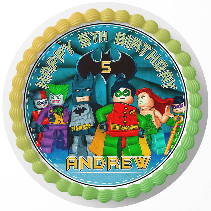 LEGO Batman Robin Joker Rd Edible Cake Toppers Round