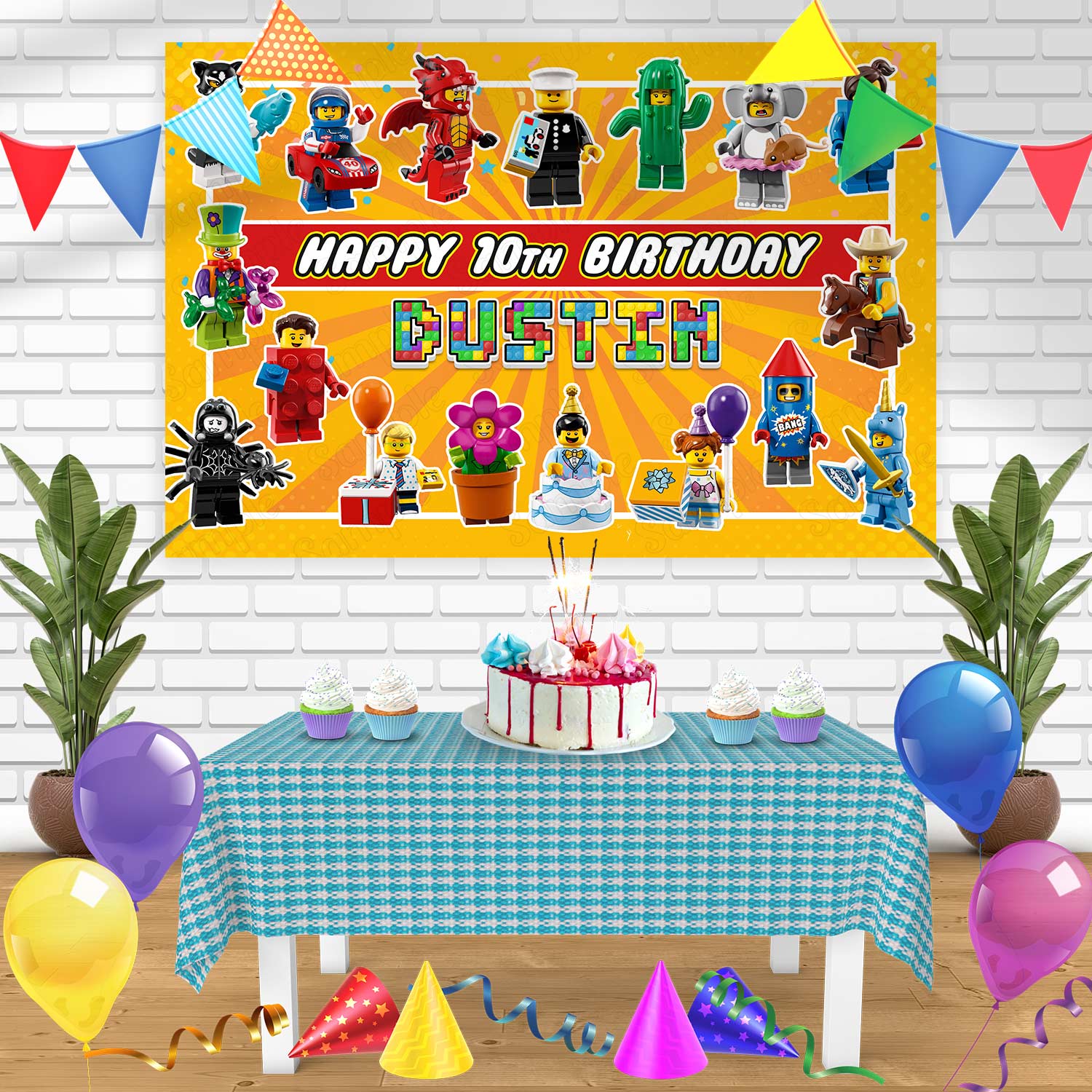 LEGO Collectible Minifigures Bn Birthday Banner Personalized Party Bac ...