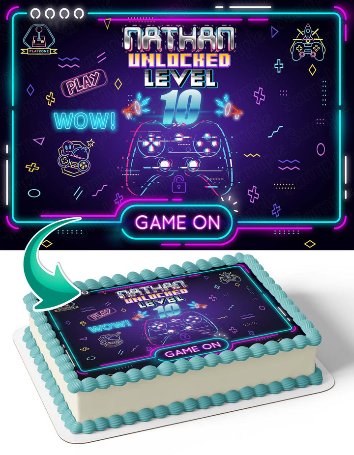 Level Unlocked Gamer GM Edible Cake Toppers