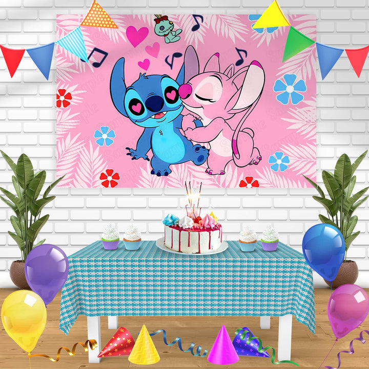 LiloStitch Pink PB Bn Birthday Banner Personalized Party Backdrop Decoration