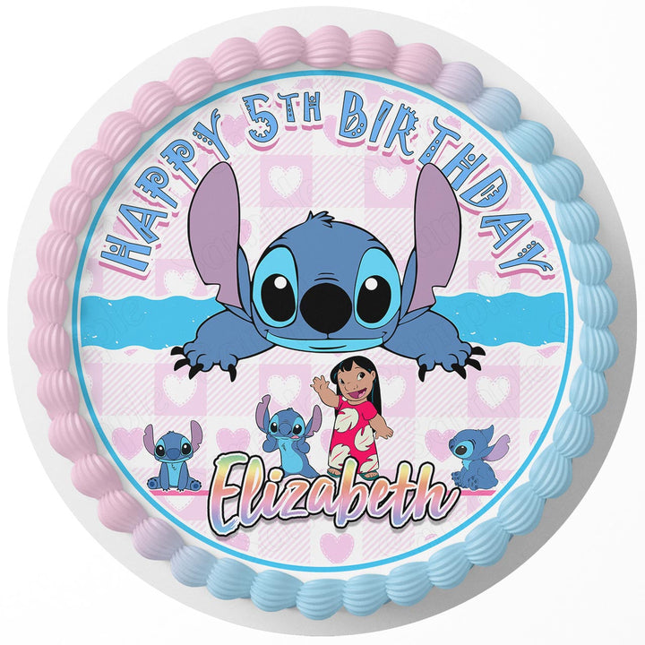 LiloStitch Pink Rd Edible Cake Toppers Round