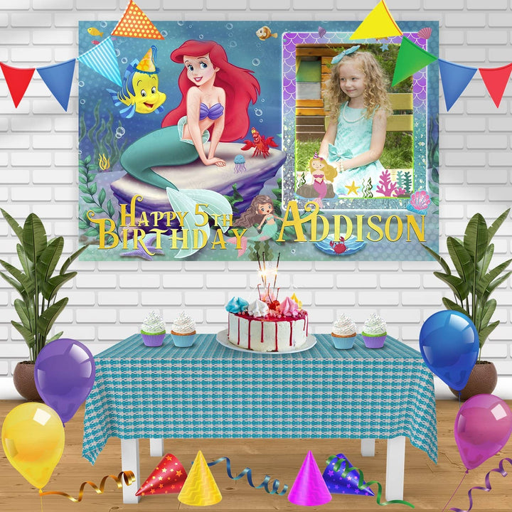 Little Mermaid Frame Birthday Banner Personalized Party Backdrop Decoration