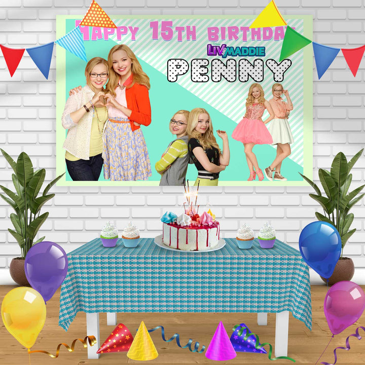Liv and Maddie 3 Birthday Banner Personalized Party Backdrop Decoration
