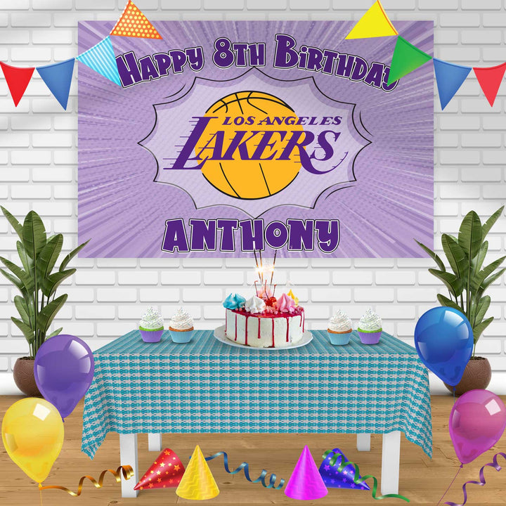 Los Angeles Lakers Birthday Banner Personalized Party Backdrop Decoration