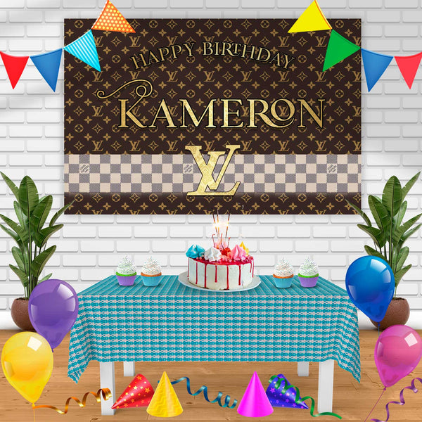 Louis Vuitton Gray Brown Og Fashion Birthday Banner Personalized Party Backdrop Decoration