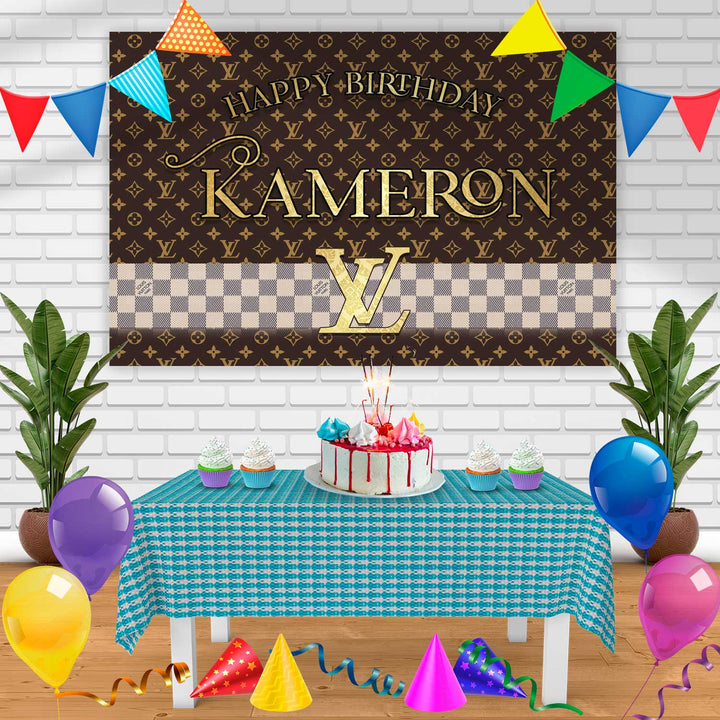 Louis Vuitton Gray Brown Og Fashion Birthday Banner Personalized