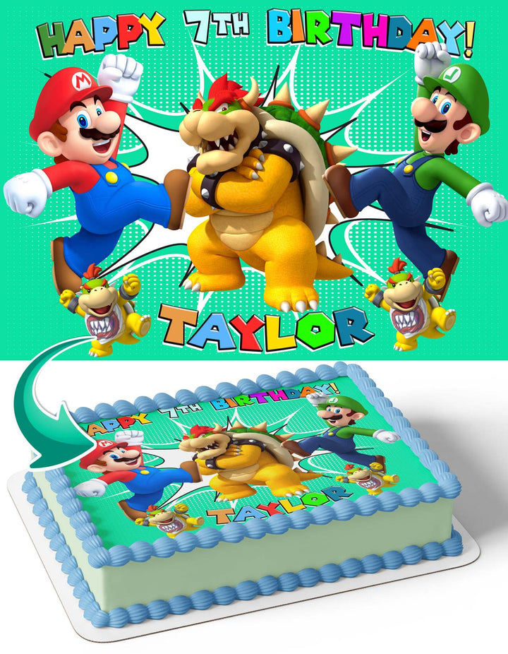 Mario Bowser Luigi Edible Cake Toppers