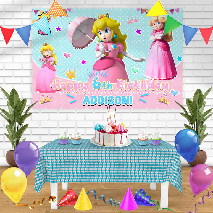 Mario Bros Princess Peach Birthday Banner Personalized Party Backdrop Decoration