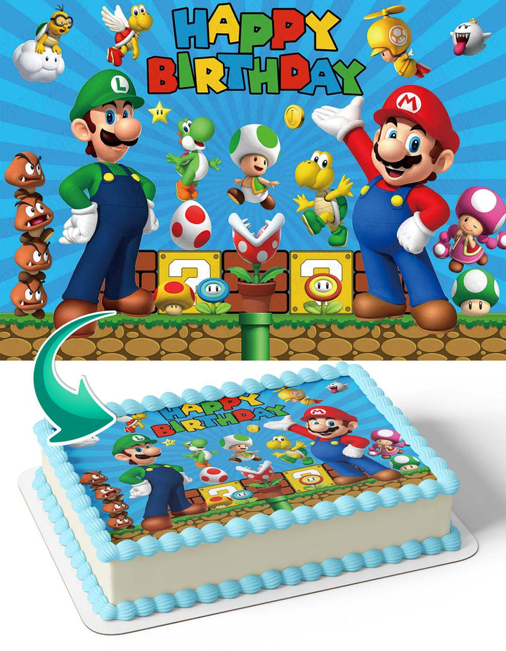 Mario Luigi Yoshi Super MarioBros Edible Cake Toppers