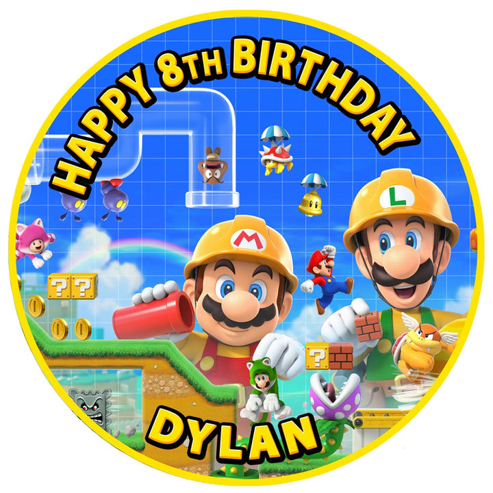 Mario Maker Edible Cake Toppers Round