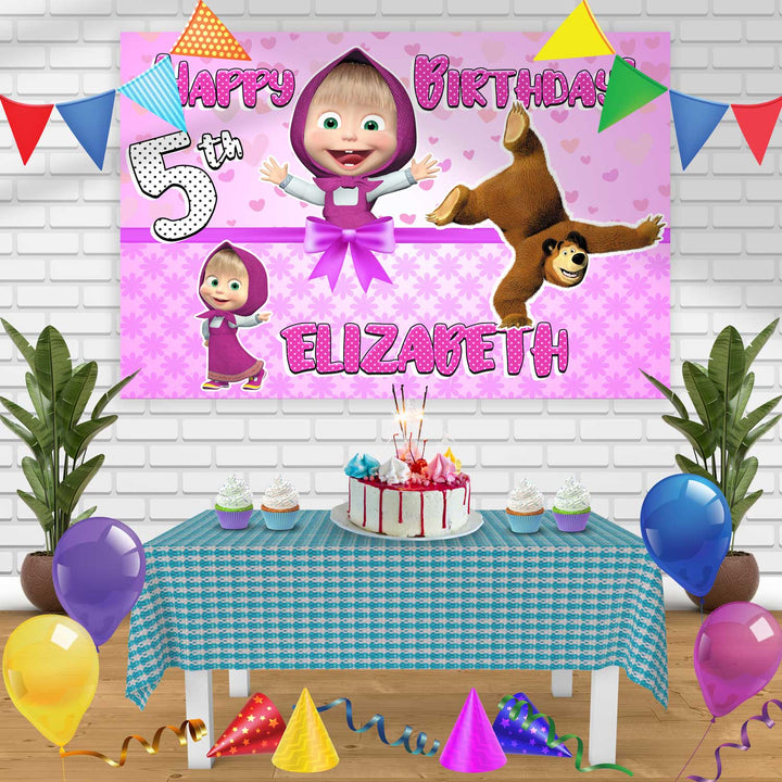 masha and the bear cake topper Birthday Banner Personalized Party Backdrop Decoration