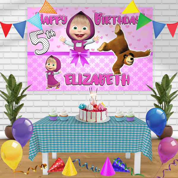 masha and the bear cake topper Birthday Banner Personalized Party Backdrop Decoration