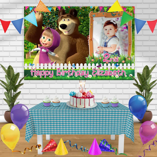 Masha and Bear Frame V1 Birthday Banner Personalized Party Backdrop Decoration