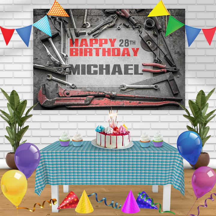 Mecanic 1 Birthday Banner Personalized Party Backdrop Decoration