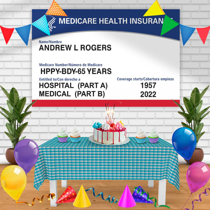 Medicare Card Birthday Banner Personalized Party Backdrop Decoration