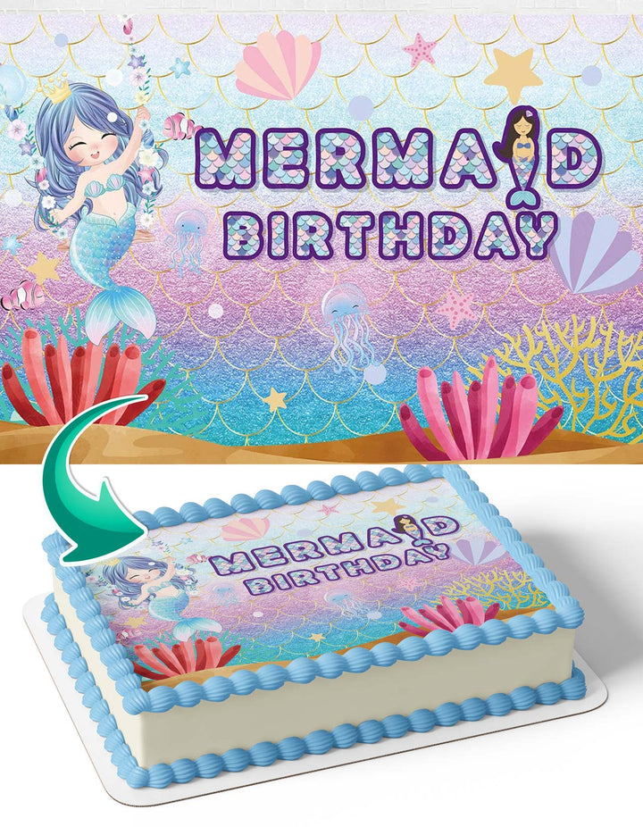 Mermaid Birthday Cute Edible Cake Toppers