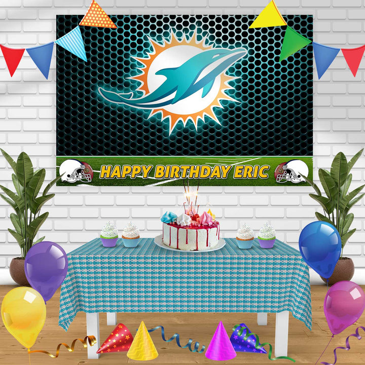 Miami Dolphins Birthday Banner Personalized Party Backdrop Decoration