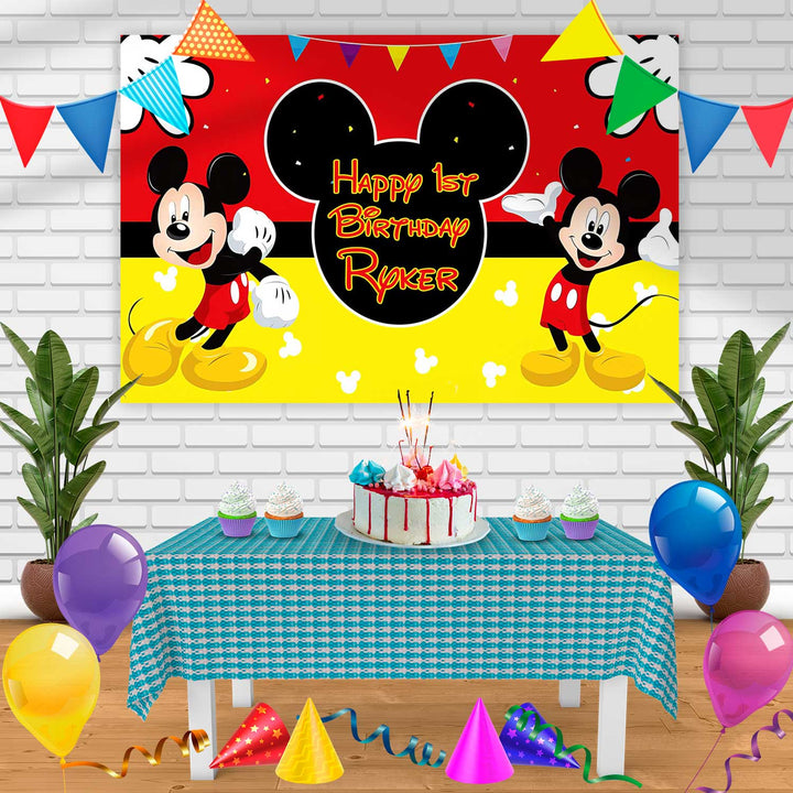 Micky Mouse Bk Birthday Banner Personalized Party Backdrop Decoration
