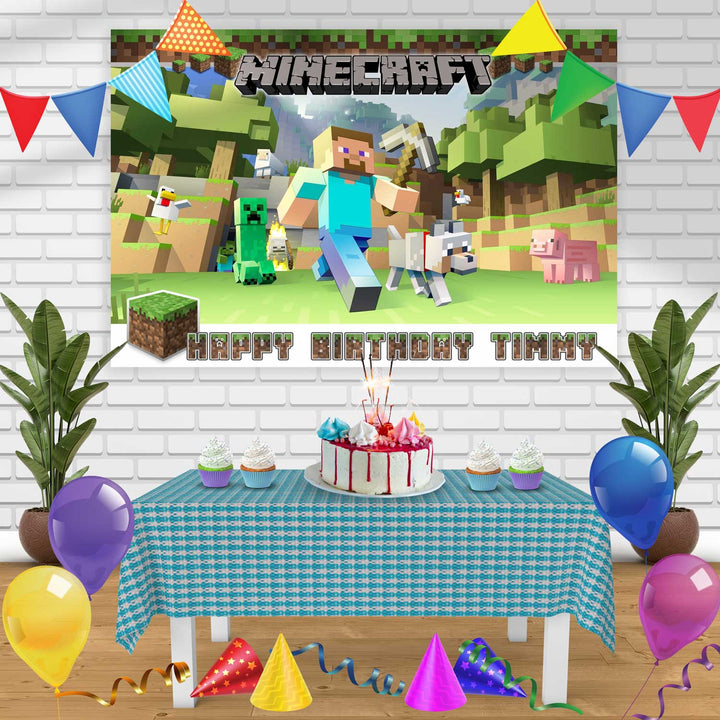 Minecraft Birthday Banner Personalized Party Backdrop Decoration