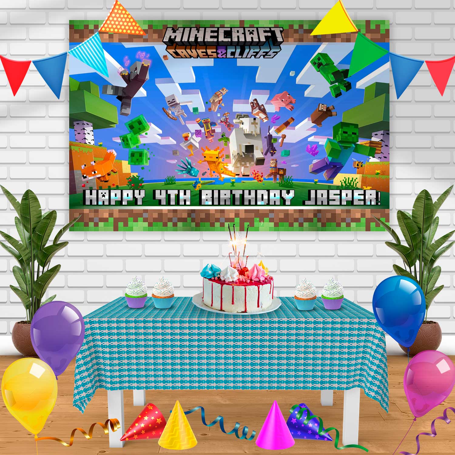 Minecraft Cave And Cliffs Birthday Banner Personalized Party Backdrop ...