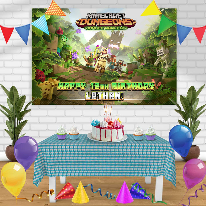 Minecraft Dungeons Jungle Awakens Birthday Banner Personalized Party Backdrop Decoration