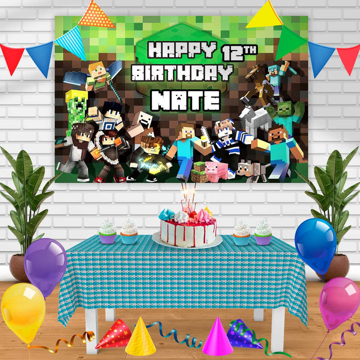 Minecraft Jjh Birthday Banner Personalized Party Backdrop Decoration