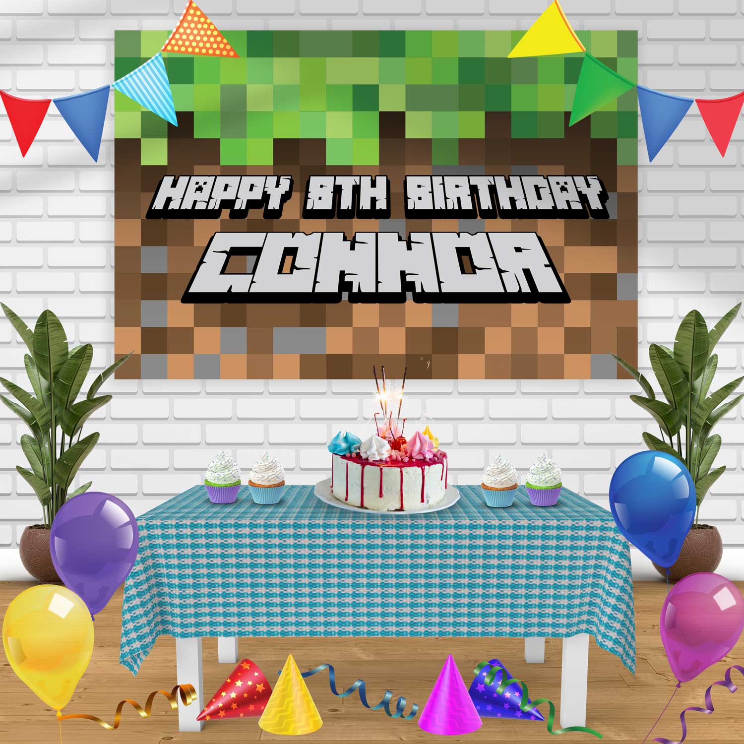 Minecraft Pixel image Birthday Banner Personalized Party Backdrop Deco ...