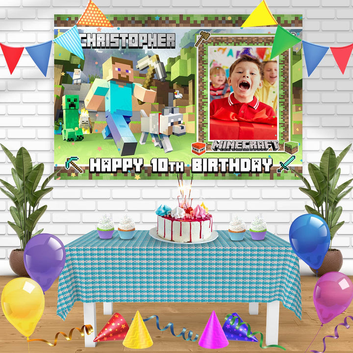 Minecraft Frame Birthday Banner Personalized Party Backdrop Decoration