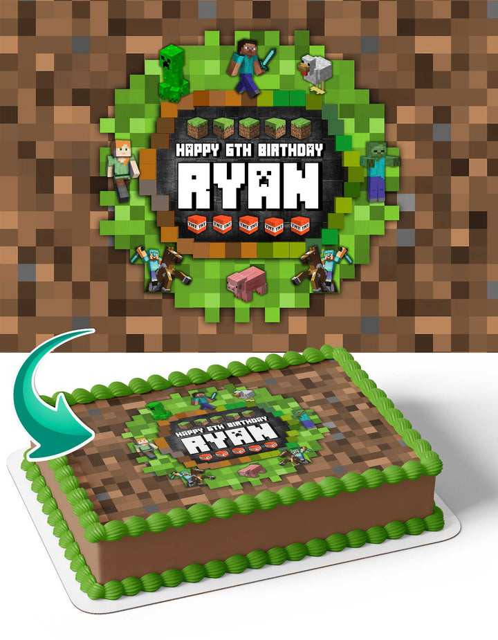 Minecraft Pixel Style Gaming Edible Cake Toppers