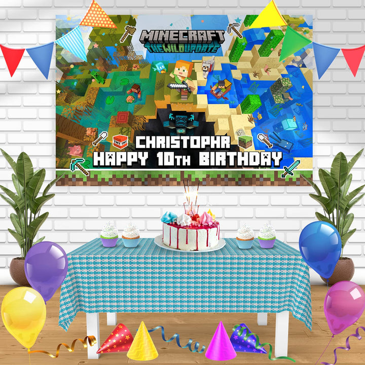 Minecraft The Wild Update Bn Birthday Banner Personalized Party Backdrop Decoration