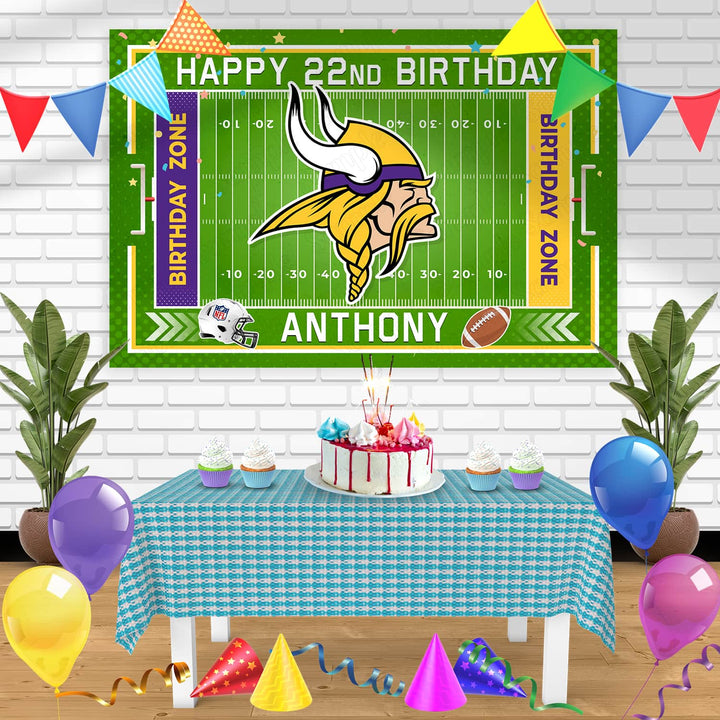 Minnesota Vikings Birthday Banner Personalized Party Backdrop Decoration
