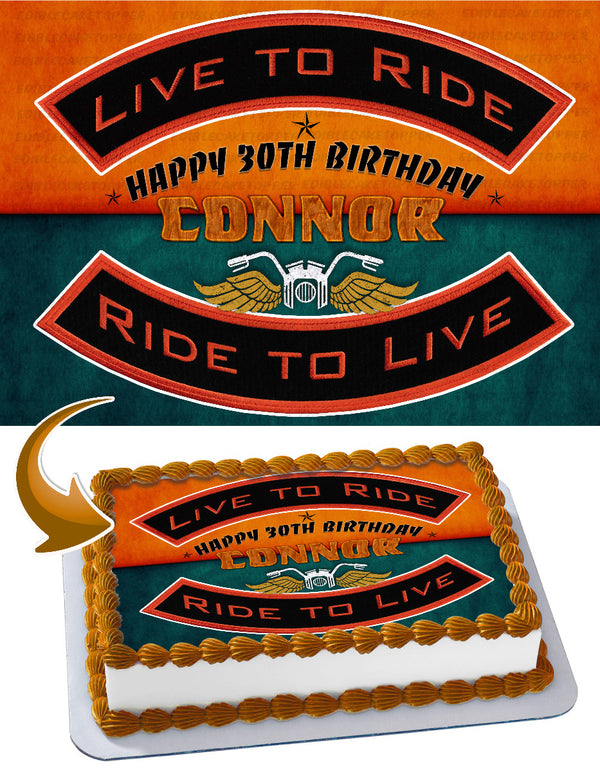 Ride To Live Live To Ride Harley Davidson Edible Cake Toppers