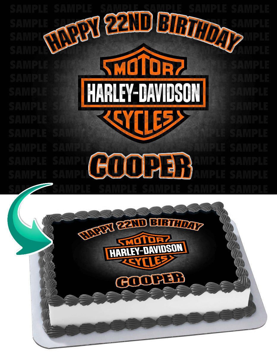 Harley Davidson Logo Edible Cake Image Topper - can be personalised! - The  Monkey Tree