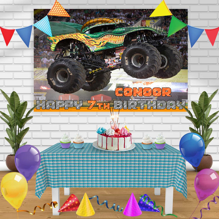 Monster Jam Dragon Vehicle Birthday Banner Personalized Party Backdrop Decoration