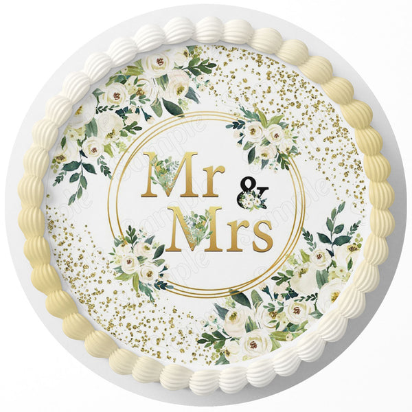 Mr Mrs Edible Cake Toppers Round