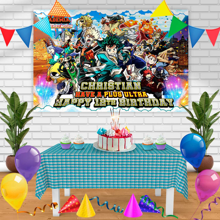 My Hero Academia World Heroes Mission 2 Birthday Banner Personalized Party Backdrop Decoration