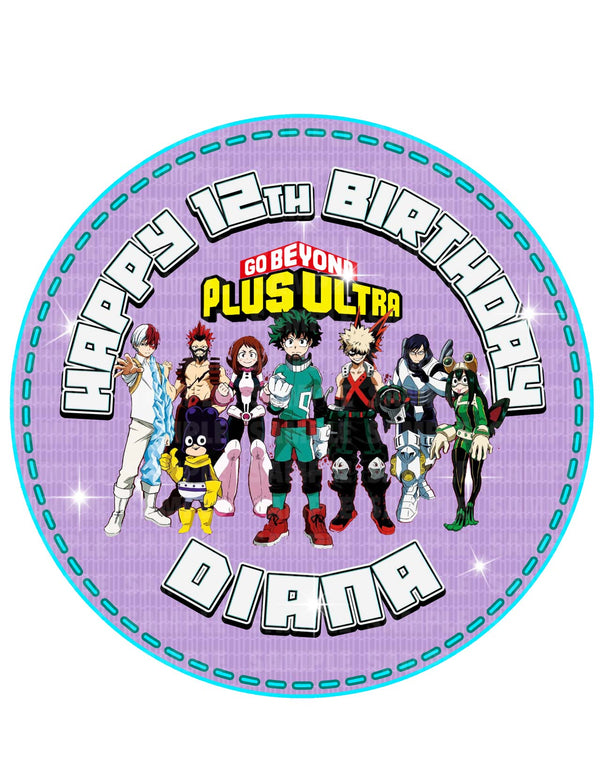 My Hero Academia Plus Ultra Edible Cake Toppers Round