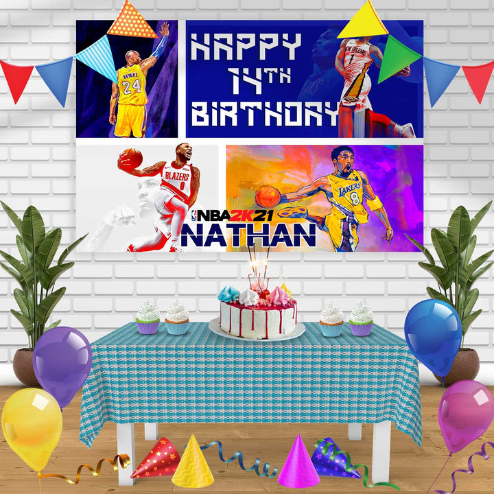 NBA2K21 Basketball Birthday Banner Personalized Party Backdrop Decoration