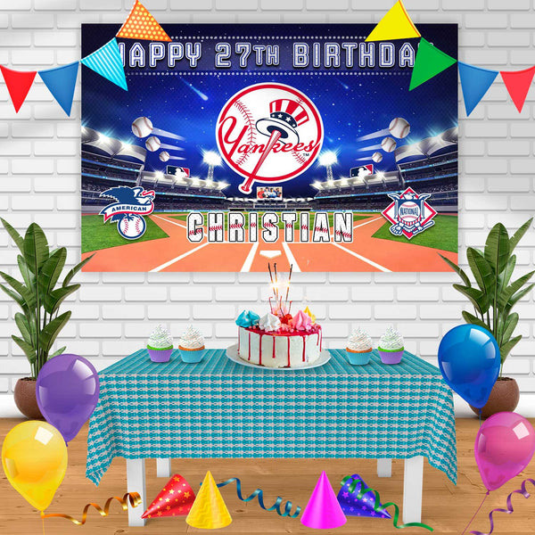 New York Yankees Birthday Banner Personalized Party Backdrop Decoration