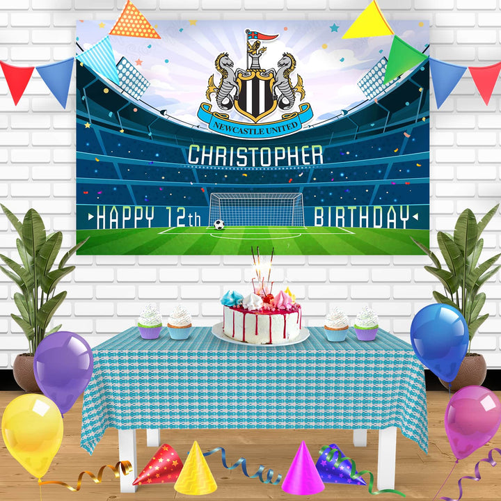 Newcastle United FC Birthday Banner Personalized Party Backdrop Decoration