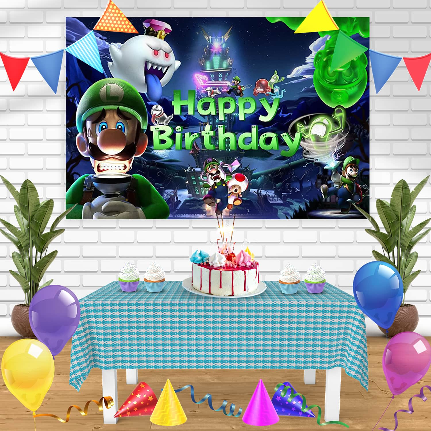 Nintendo Luigis Mansion Bn Birthday Banner Personalized Party Backdrop Ediblecakeimage