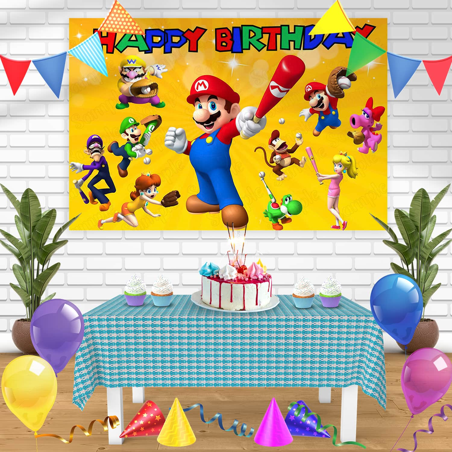 Nintendo Mario Bros YB Bn Birthday Banner Personalized Party Backdrop ...