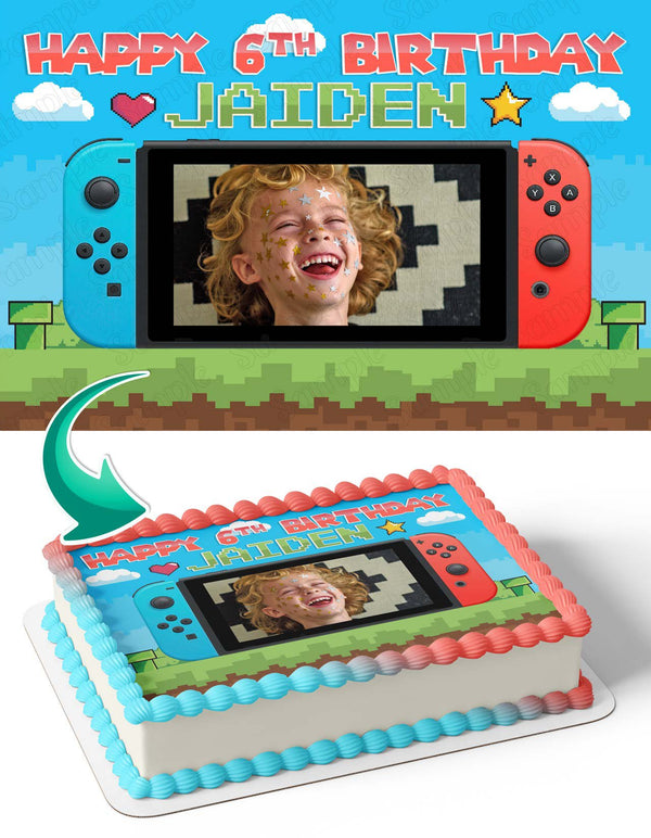 Nintendo Switch Kids Photo Frame Edible Cake Topper Image